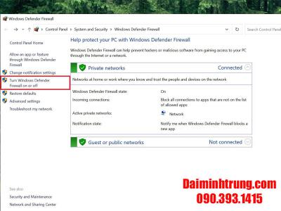 Cách tắt tường lửa Win 10