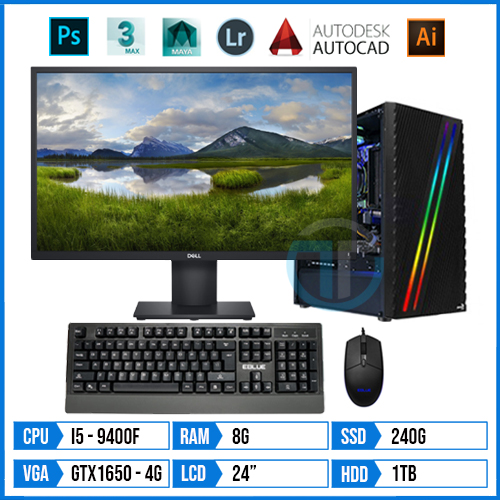 trungPC Designer TWS9400F – Core i5 9400F | 8G | GTX1650 4G | 240G SSD | 1TB HDD | 24″